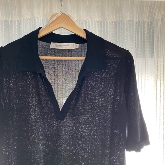 Black Jersey Collar V Neck T-shirt - Picture 10 of 10